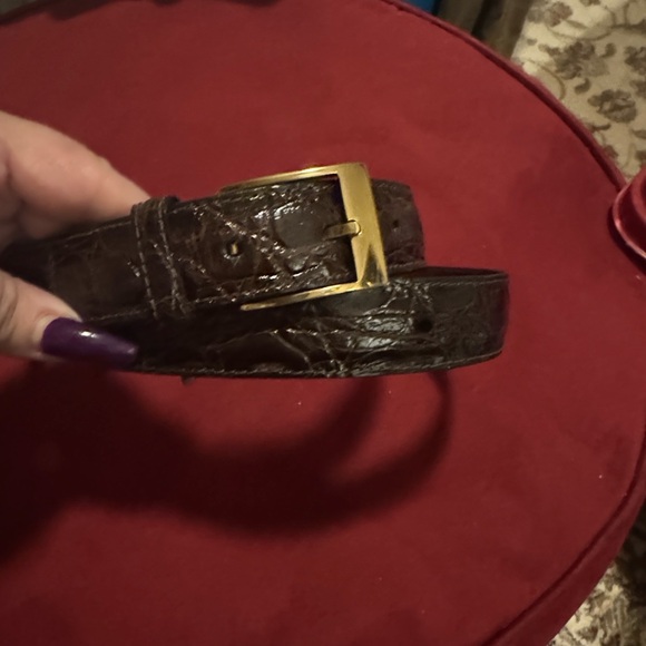 Brooks Brothers Rich Brown Leather Belt with Gold Buckle